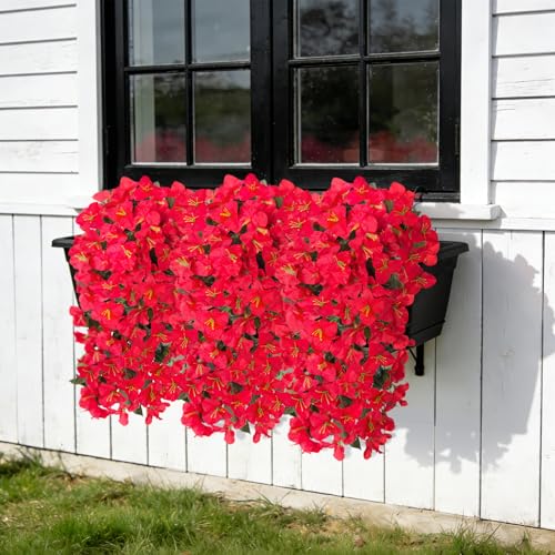 INXUGAO 2 pcs Artificial Faux Bougainvillea Flowers Plants for Outdoor Outside Summer Decoration, Fake Silk UV Resistant Long Trailing Vines for Front Door Porch Planter Balcony - color: Red