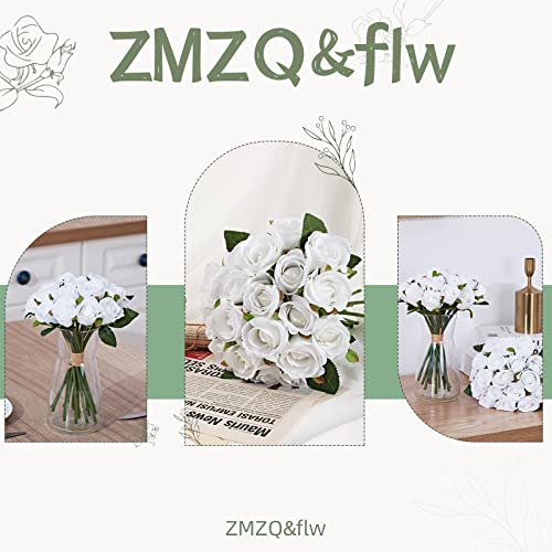 ZMZQ&flw 2 Bouquet Artificial Flowers 36 Heads Silk White Roses Fake Flowers Single Stem for Outdoor Bridal Wedding - color: White 36pcs