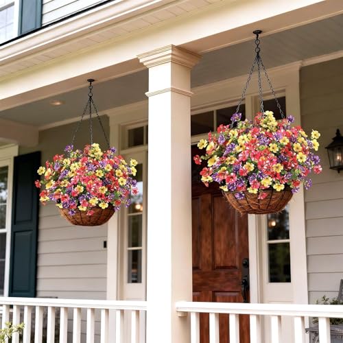 GLIDLION 12 Bundles Artificial Morning Glory & Eucalyptus for Outdoor, Realistic Fake Silk Flower UV Resistant Faux Plant for Front Door Patio Garden Farmhouse Decor (Mixed Color) - color: Mixed Color