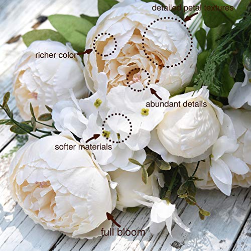 FiveSeasonStuff Vintage Artificial Peonies Silk Peony Flowers and Hydrangeas for Wedding Bridal Home Décor – Beautiful Floral Centerpiece Arrangement Decoration with 2 Bouquets (Chestnut Beige) - color: Chestnut Beige