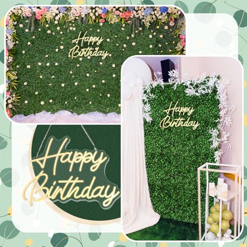 18 Pcs 24"x16" Artificial Grass Wall Panel, Neon Sign 16.5" x 12.2" with Dimmable Switch for Indoor Outdoor Patio Balcony Greenery Garden Privacy Fence Party Wedding Birthday Decor(Happy Birthday) - style: Happy Birthday
