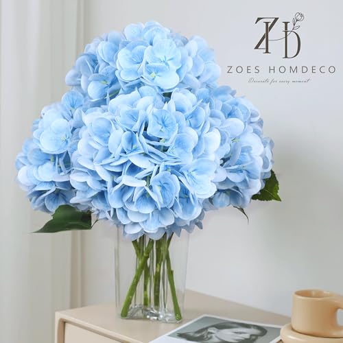 4PCS Blue Hydrangea Artificial Flowers 25" Real Touch Flowers Bouquets, Faux Floral Arrangements for Home Table Centerpieces Party Floral Arrangements - color: Blue