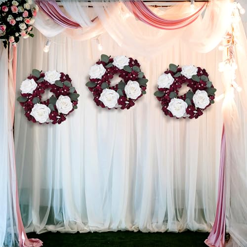 Artificial Flower Candle Rings - 6 Inch Inner Rose Floral Wreaths for Wedding Bridal Event Table Centerpieces Backdrop Decorations (Burgundy & White, 6 X Candle Rings) - color: Burgundy & White, size: 6 X Floral Wreaths