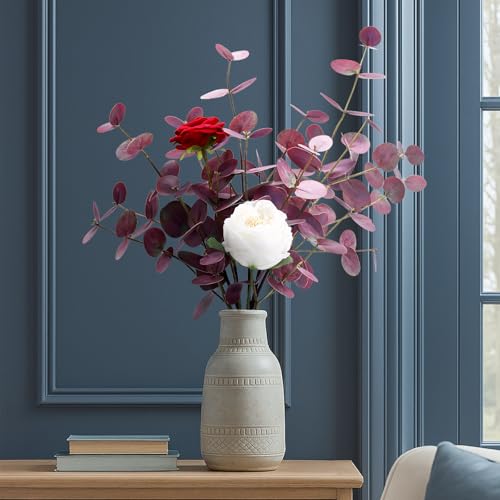 6pcs Real Touch Artificial Eucalyptus Stems Dual-Sided Lifelike Leaves Fake Eucalyptus Plants for Wedding Flower Arrangement Centerpiece Bouquet Home Office Decor(Purple) - color: Purple