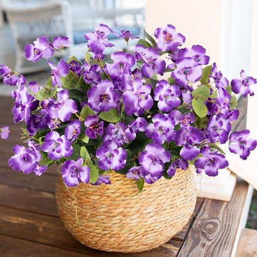 Fake Hibiscus Artificial Flowers for Outdoors Spring Summer Decoration, 6 Bundles Silk Purple Hibiscus Flowers Bouquet UV Resistant Look Real Faux Plants for Outside Planter Front Door Porch Balcony - color: Purple
