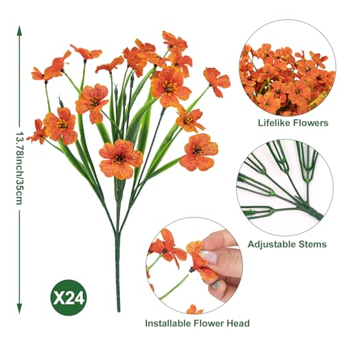 Ouddy Decor 24 Bundles Artificial Fall Flowers for Outdoors Fake Mums Fall Silk Flowers UV Resistant Faux Plastic Plants for Indoor Outdoor Vase Box Garden Porch Window Box Home Autumn Decor, Orange - color: Orange, size: 24 Bundles