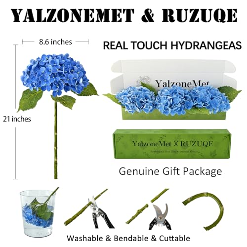 YalzoneMet 3 PCS Dark Blue Hydrangea Artificial Flowers 21 inches Real Touch Faux Latex Hydrangea Flowers for Wedding Tables Centerpieces Royal Blue Fake Flowers for Party Home Kitchen Decor - color: Dark Blue