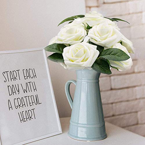 Higfra Artificial Flowers 25pcs Real Looking Fake Roses with Stems for DIY Wedding Bouquets Baby Shower Centerpieces Floral Arrangements Party Tables Home Decorations - color: Cream, size: 25Pcs