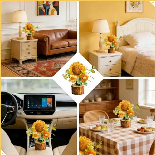 Handmade Knitted Sunflower Potted Plant Decoration | Cute Crochet Artificial Sunflower Decor Boho Home Decor for Desk Office Car Dashboard Inspirational Gift for Women