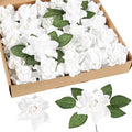 IPOPU 25PCS Gardenia Flowers Artificial 3.15’’ Foam Fake Rose Heads White Faux Gardenia Flowers with Stems for Wedding Bouquet Bridal Shower Party Home Floral Arrangements(White) - color: White