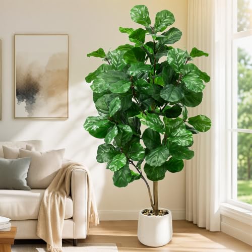 Faux Fiddle Leaf Fig Tree 6ft Tall Indoor Fake Tree in White Pot with 106 Leaves Artificial Ficus Lyrata House Plant for Indoor Home Office Bedroom Living Room Decor Perfect Housewarming Gift - color: Fiddle Leaf Fig 6ft