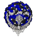 Sharebeauty 9.4 Inch Handmade Satin Rose Bridal Bouquet Toss Round Wedding Bouquet Throw Toss Artificial Flower Bunch Black + Royal Blue - color: W28714 Black/Royal Blue, size: 9.4"/24cm