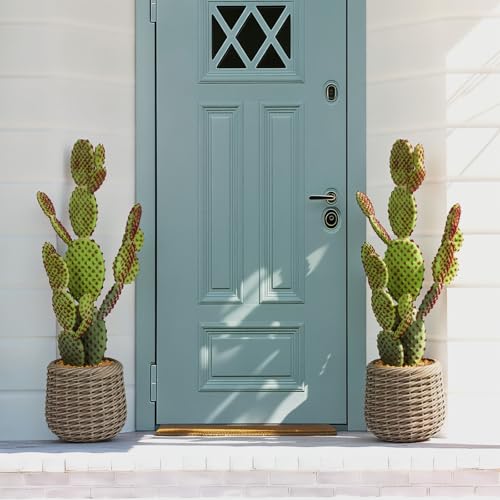 Artificial Cactus Plant Outdoor, 28” Big Fake Cacti Plants with Realistic Prickly Pear in Brown Pot, Faux Floor Plant Indoor for Home Living Room Foyer Porch Balcony Garden 2PCS