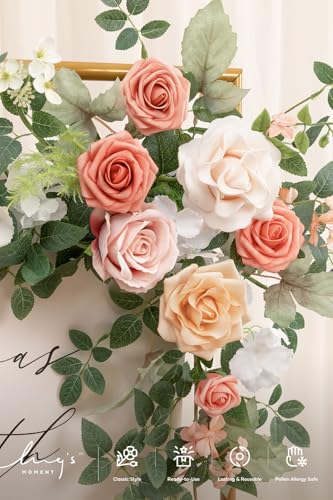 Ling's moment Wedding Artificial Welcome Sign Flowers Swag Arch Floral Garland Decorations Growing Blush Ceremony Reception Entrance Entryway Party Banquets Easel Wall Home Outdoor(NOT Include Sign) - color: Growing Blush