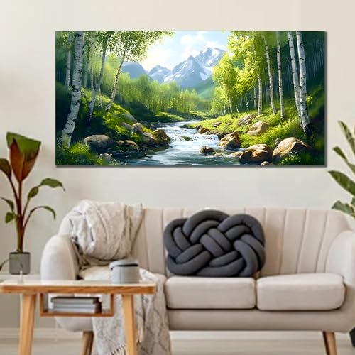 SSNEEKNDG Green Forest Large Wall Art for Living Room Tree Pictures Landscape Mountain Artwork for Bedroom Office Kitchen Canvas Prints 24"x48" - size: 24"L x 48"W
