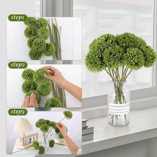 Rowfad 12 Pcs Artificial Chrysanthemums Flowers Green Flowers Silk Fake Mums Flowers for St Patricks Day Outdoor Wedding Table Centerpiece Home Decor (12, Green) - color: Green