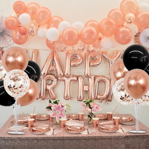 TONIFUL 4 Set Rose Gold and BlackBalloon Centerpieces for Table,Balloon Stand Kit for Bridal Shower,Class of 2026 Graduation,Wedding,Hot Girl Party Decoration,Retirement,Birthday Decorations for Women - color: Black Rose
