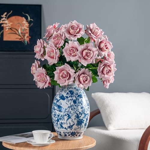 Artificial Flowers Artificial Roses Fake Roses 23.2In 20PCS Long Stem Artificial Flowers for Tall Vase Silk Rose Suitable for Indoor Wedding Party Decor Valentine's Day DIY Bouquet Spring,Pink - color: Pink