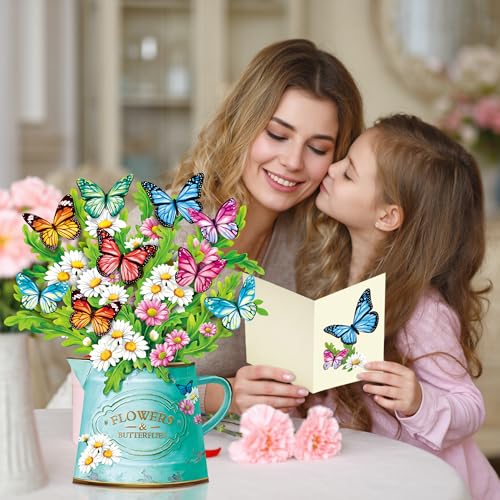 Airpark 3D Pop Up Paper Flowers Bouquet Card 12’‘ with Note & Envelope, Birthday Gifts, Get Well, Thank You, Greeting Cards for Women Mom Wife Friends, Daisies and Butterflies - style: Daisies and Butterflies