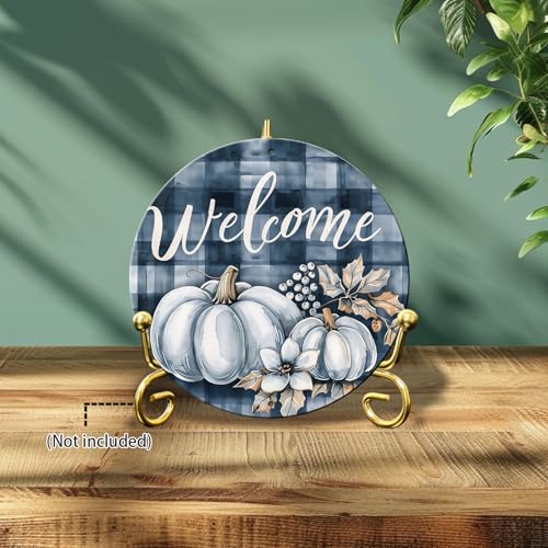 Vintage Pumpkin Welcome Fall Round Metal Sign Pumpkin Sign Farmhouse Rustic Wreath Wall Decoration for Indoor Outdoor Home Porch Window Decor 8 Inch - color: Thanksgiving 10, size: 8 inches