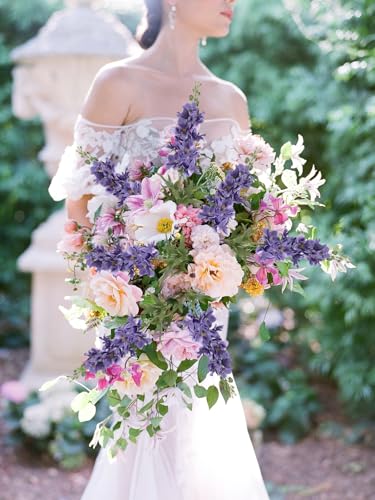 IPOPU Delphinium Artificial Flowers,6PCS 28.74'' Purple Silk Faux Larkspur Flowers Realistic Fake Delphinium Stems for Wedding Party Garden Table Home Decor (Deep Purple) - color: Deep Purple