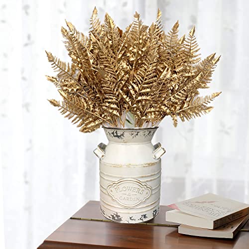 CATTREE Christmas Artificial Plants Decoration, Plastic Golden Boston Shrubs Plant Simulation Fern Leaves Fake Grass for Wedding Party Indoor DIY Home Office Table Centerpieces Decor - Gold 3 Pack - color: Gold Boston Grass - 3 Pcs