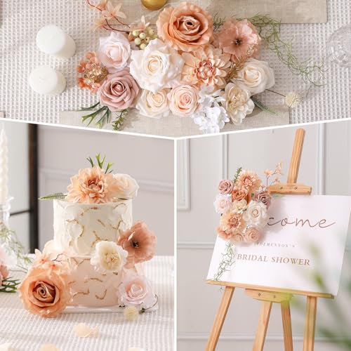 Kisflower Flowers Artificial Combo Cake Flowers Decorations Fake for DIY Wedding Bridal Bouquet Centerpieces Arrangements (Boho Nude) - color: Boho Nude