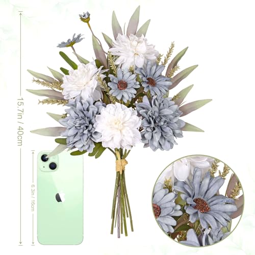 Dremisland Artificial Flowers Bouquet Silk Blue Flowers Fake Floral Arrangements Faux Blue and White Flowers Plant Wedding Bride Bouquets Floral Tables Centerpieces for Home Decor Indoor Vase Table - color: Blue White