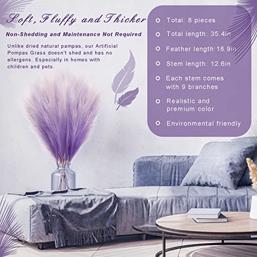 8Pcs 3FT Purple Colorful Faux Pampas Grass, KALYLOC Fake Artificial Pampass Grass Decor, Filler Tall Pampas Grass Reed Fluffy Stems Plant for Home Boho Living Room Wedding Decoration - color: Purple