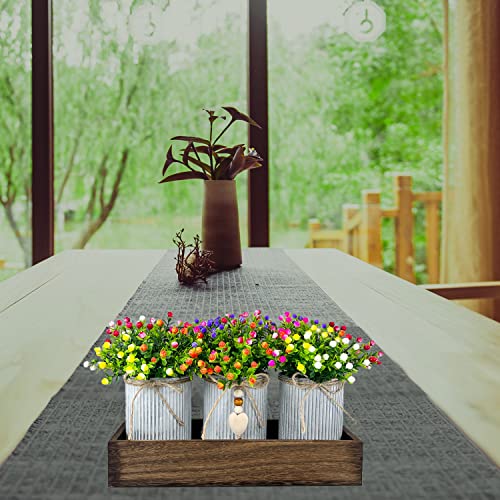 Table Centerpiece Decoration Artificial Flower Set with 3 Fake Milan Bouquet and Wood Tray for Desk Home Bathroom Office Décor - style: Milan Bouquet