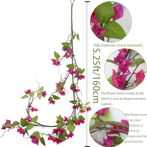 CITYES Artificial Bougainvillea Flowers Garland Fuchsia Silk Bougainvillea Vines UV Resistant Realistic Faux Hanging Flowers Plants for Outdoor Outside Summer Decoration Porch Patio Balcony Yard Wall - color: Fuchsia
