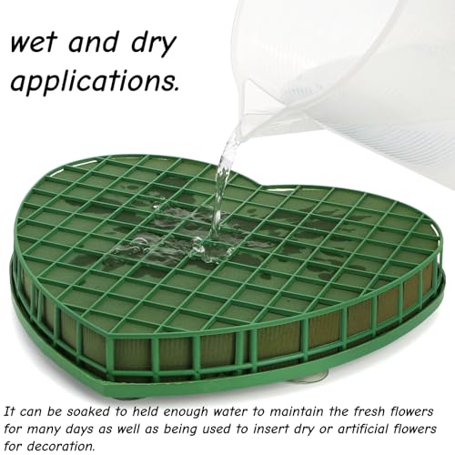 Goaste 4 Pack Heart-Shaped Floral Foams, Large Green Florist Foam with Suction Cup Tray, Wet Flower Mud Blocks, Green Florist Sponge Bricks for Wedding Car Decoration, DIY Flower Arrangement