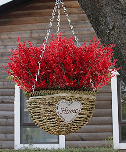 RECUTMS Artificial Outdoor Flowers, 8pcs Faux Outdoor Plant Plastic Lavender Bouquet,UV Resistant Flowers,Spring Decor,Lifelike Natural Fake Plant to Brighten Up Your Home (Red) - color: Red, size: 8 Bundles