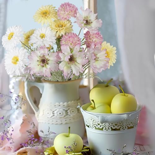 CISDUEO 4 Pcs Artificial Wildflowers Fake Cosmos with Long Stem Silk Flower Mums Artificial Flowers Arrangements for Wedding Bridal Bouquet Table Centerpiece Outdoor Summer Spring Decor - color: Yellow, White, Pink