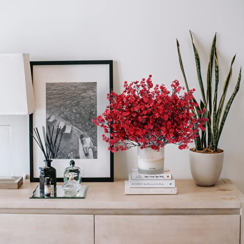 Sggvecsy 15 Pcs Babys Breath Artificial Flowers Gypsophila Bouquets Bulk Real Touch Fake Silk Flowers for Home Wedding DIY Floral Arrangement Kitchen Christmas Centerpiece Festival Decoration (Red) - color: Red, size: 15Pcs