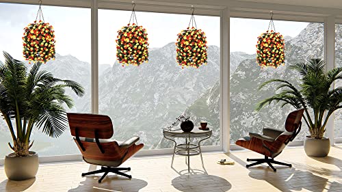 Ammyoo Artificial Flowers in Hanging Basket for Outdoors Spring Decor, Fake Mums Flowers Faux Plants with Hanging Baskets for Home Porch Garden Yard Patio Summer Decoration (Orange Yellow) - color: Orange Yellow