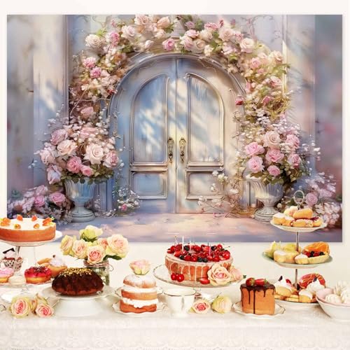 5X3ft Pink Floral Photography Backdrop, Retro Oil Painting Flowers Photography Backdrop Dreamlike Wedding Portrait Photo Background Wedding Birthday Party Background Banner Decor - color: Pink, size: 5x3ft