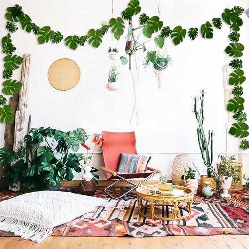 GuassLee 13.12 FT Hawaiian Tropical Party Decoration String Lights-40 LED Monstera Leaf String Lights for Luau Aloha Jungle Themed Party Decorations Supplies (2 Pcs)