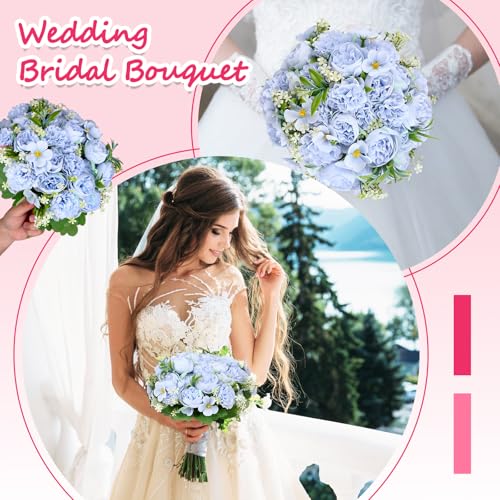 Olgaa 12 Bundles Peonies Artificial Flowers Fake Hydrangea Silk Peony Bouquet Bulk for Vase Floral Arrangements Wedding Arch Decor Centerpiece Table Decorations (Blue) - color: Blue