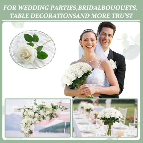 Cliselda 72pcs White Roses Artificial Flower in Bulk, Realistic Velvet Silk Faux Roses for Wedding Centerpieces, Bridal Bouquets, Home Decor, Anniversary, Valentine's Day, Mother's Day Decorations - color: White