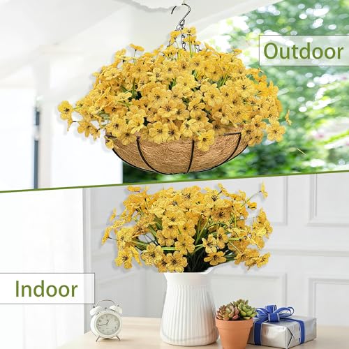 20 Bundles Artificial Flowers for Outdoors, UV Resistant Fake Flower with Plastic Plants, Faux Silk Flowers for Outdoor Planters , Fake Realistic Plant for Outside Front Porch Patio Decor-Yellow - color: Yellow