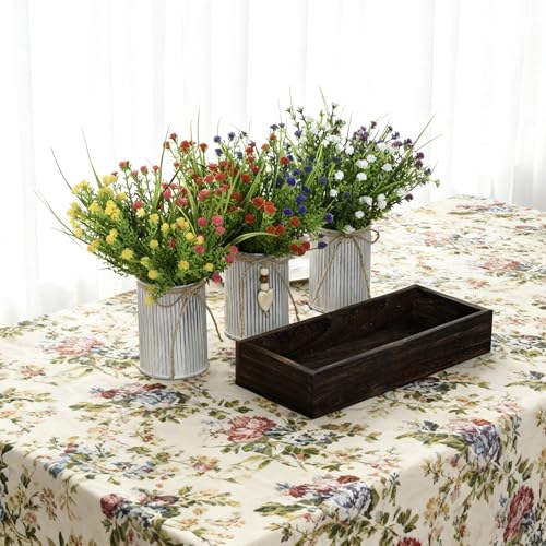 Artificial Baby’s Breath (Gypsophila) Centerpiece — 3-Metal-Pot Rustic Table Decor on Wooden Tray, Faux Gypsophila Bouquet for Home, Wedding, Party, Living Room & Dining Table Decor - color: Baby Breath Flowers
