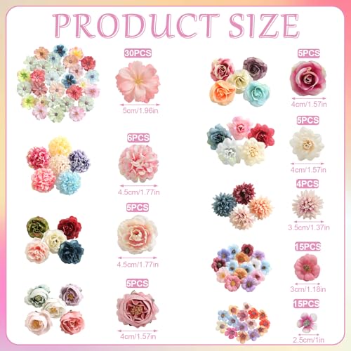 rongflower Faux Flower Heads Mini Charming Color Artificial Flower Heads Fake Peony Daisy Rose Flowers Multicolor Small Silk Daisy Flower Heads for Craft Garland Wedding Party DIY Home Decoration - color: Charming Color