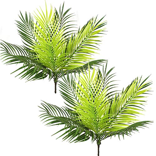 PASYOU Artificial Plants, Fake Palm Tree Tropical Shrubs 2 Pack, Plastic Greenery Faux Big Leaves Home Indoor Outdoor Decor House Garden Bedroom Planter Filler Wedding Party Decorations UV Resistant - color: Tropical Palm Tree - 2 Pcs