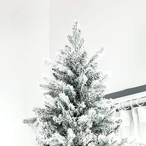 HOMCOM 9 Foot Pine Snow Flocked Artificial Christmas Tree with 616 Realistic Cedar Branches, Auto Open, Home Holiday Decoration, Green