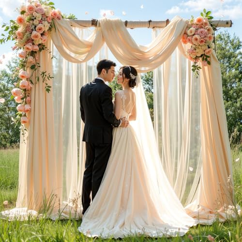 Wedding Arch Draping Fabric, 1 Panel 18FT Champagne Sheer Backdrop Curtain Chiffon Fabric Drapery Voile Scarf Draping Panels for Wedding Archway Ceremony Curtain Valance Party Decoration - color: Champagne Drapes Curtain, size: (1 Panel )6 Yards/18ft
