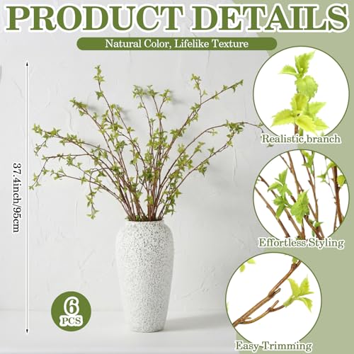 Zeyune 6 Pcs Artificial Branches with Green Buds Evergreen Faux Plastic Plant Stem Picks Sprigs for Vase DIY Home Office Wedding Party Indoor and Outdoor Spring Decor, No Vase (Green, Tender Buds) - color: Green, size: Tender Buds