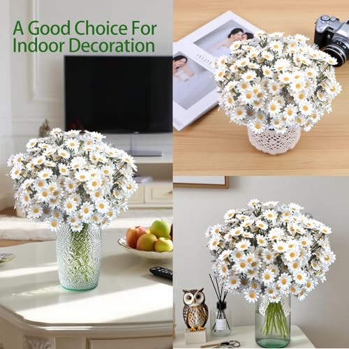 Artificial Daisy Flowers 18Pcs Small White Fake Daisies Flowers 3 Bundles 10 Inch Realistic Faux Silk Tiny Daisy Flowers for Home Garden Vase Wedding DIY Home Party Decor