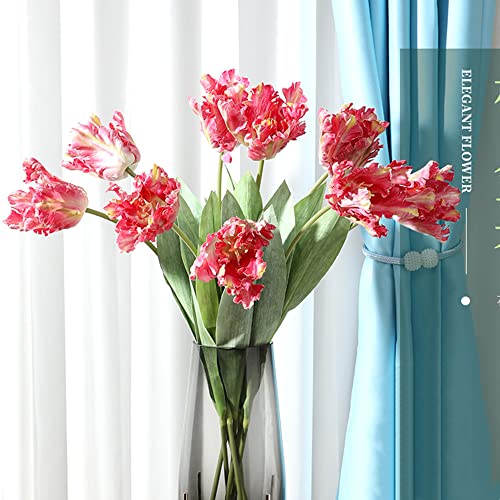 XZJMY Artificial Tulip Flowers,27.2in Fake Flowers Artificial Flowers Parrot Tulips Long Stem Faux Plants Branch Greenery Vase Filler for Home Office Decor (2PCS,Pink)
