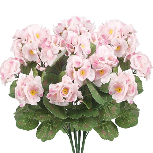 CISDUEO 4 Pcs Artificial Geranium Flowers for Outdoors Silk Flowers Outside Pink Geranium Bush Faux Flowers Geraniums for Outdoor Decor Indoor Garden Patio Grave Cemetary Table Centerpiece - color: Light Pink